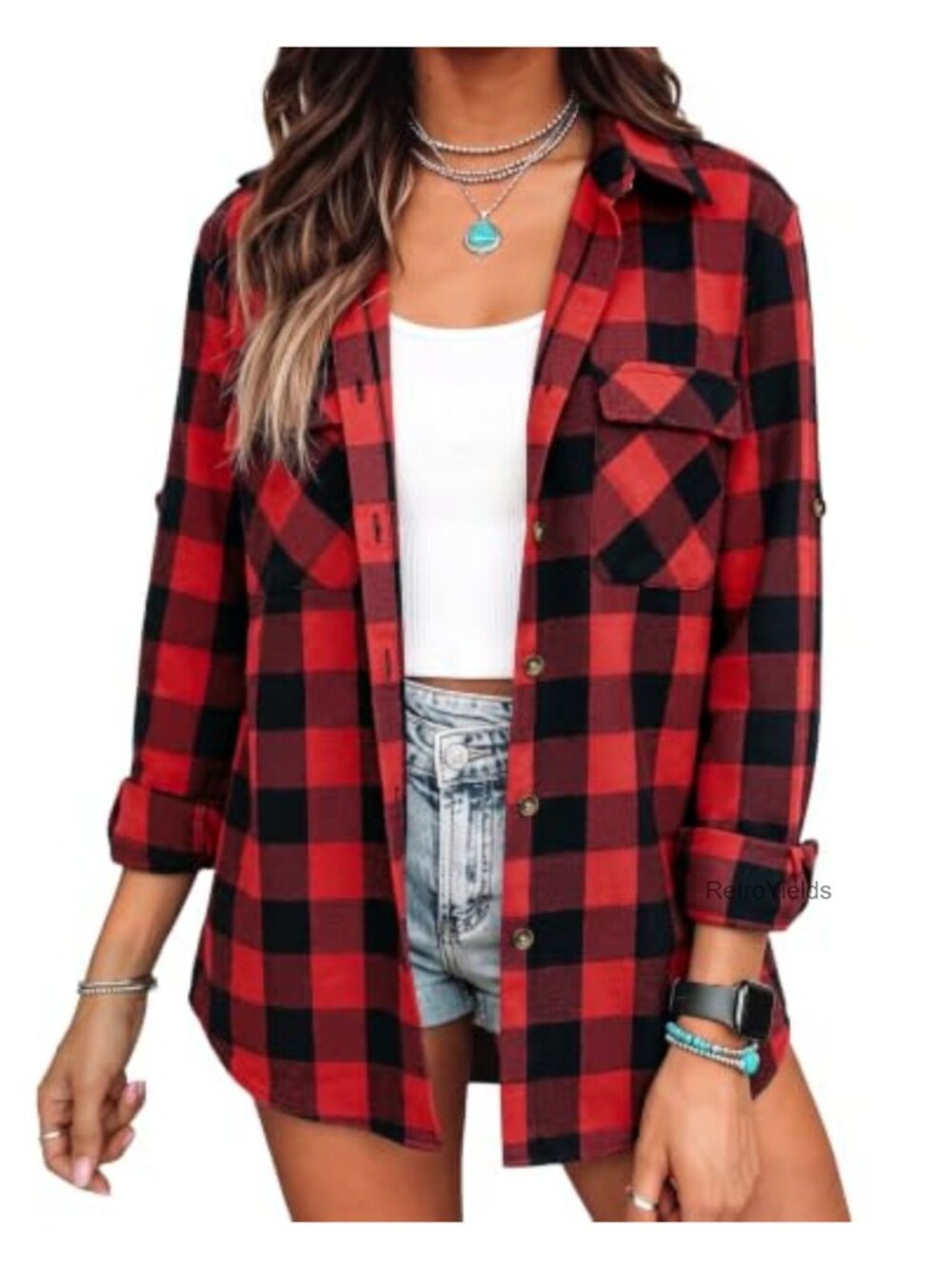 Siliteelon Womens Plaid Flannel Button Down Long Sleeve Shirt
